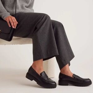 Quince Italian Leather Lug Sole Loafers Black Sz 6.5